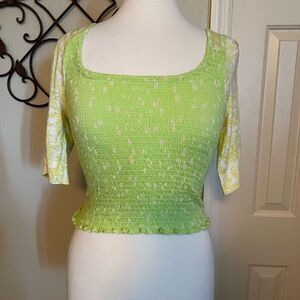 NWT FREE PEOPLE Marigold Smocked Top in key lime